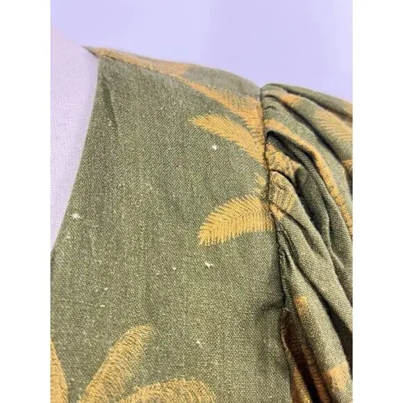 JUAN DE DIOS Sz M/L Ermita Wrap Around Midi Dress Green Palms Linen - Picture 11 of 16